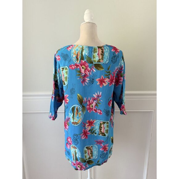 Silx 100% Silk Hawaiian Print Short Sleeve Tunic Top Size M - Picture 4 of 5